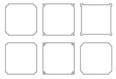 Classic ornamental border frame collection with thin black outlines vector .. Stock Illustration
