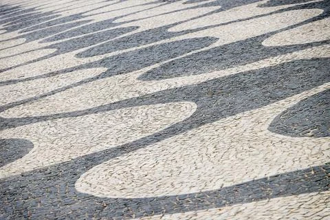 Classic pattern of Copacabana sidewalk.Rio de Janeiro, Brazil. Stock Photos