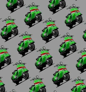 Classic pattern scooter green blue background Stock Illustration