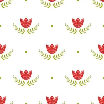 Classic pattern with tulips and green branches. English style pattern for Stock Illustration