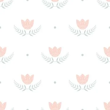 Classic pattern with tulips and green branches. English style pattern for Stock Illustration
