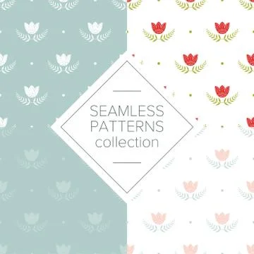Classic pattern with tulips and green branches. English style pattern for Stock Illustration