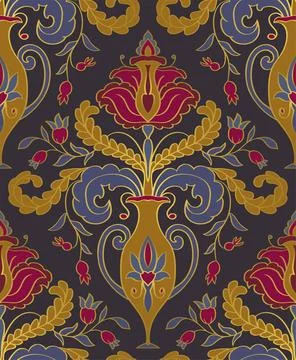 Classic pattern with vases and flowers. Stock Illustration