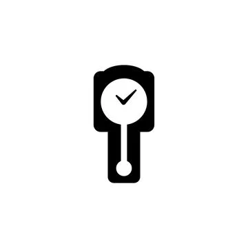 Classic pendulum wall clock icon in black and white. Ideal for vintage-themed Stock Illustration