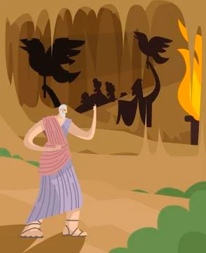 Classic philosopher thinker  and the cavern allegory 스톡 일러스트