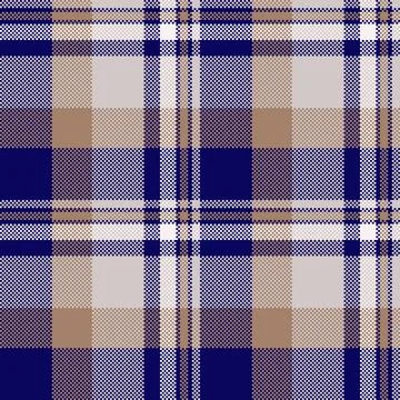 Classic pixelated plaid pattern. Seamless texture in blue, tan, grey, and whi Stock Illustration