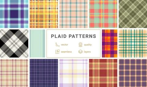 Classic plaid bundle for multipurpose spring projects. Versatile tartan patte Stock Illustration