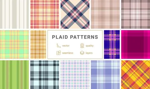 Classic plaid bundle for multipurpose winter projects. Versatile tartan pat.. Stock Illustration