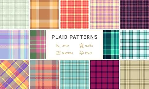 Classic plaid fabric patterns with stripes and checks, perfect for textile .. Stock Illustration