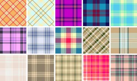 Classic plaid fabric patterns with stripes and checks, perfect for textile .. Stock Illustration
