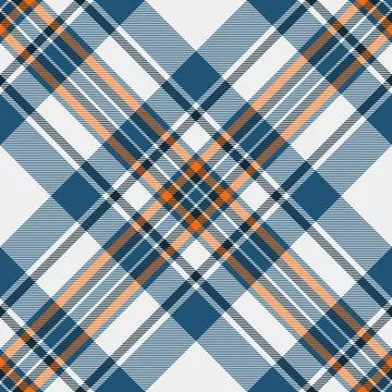 Classic plaid pattern, with blue, orange, and white stripes. Textile design f Stock Illustration