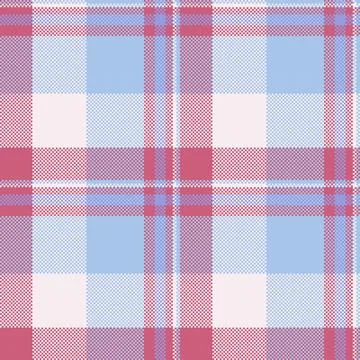 Classic plaid pattern with a digital, pixelated effect. Soft blue, red,  pink Stock Illustration