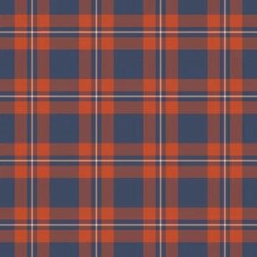 Classic plaid pattern featuring interweaving lines in navy blue and warm oran Illustrazione stock