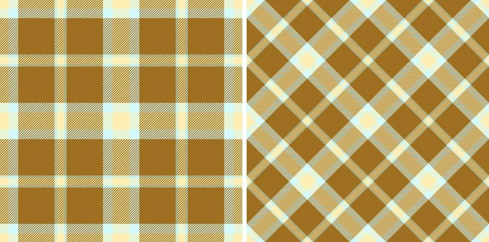 Classic plaid pattern in gold and light blue, presented straight and diagonal Stock Illustration