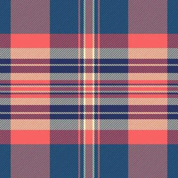 Classic plaid pattern with intersecting lines in blue, coral, cream, and whit Ilustración de archivo