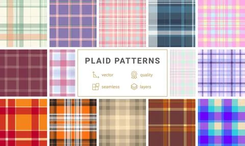 Classic plaid pattern pack inspired by traditional textiles. Multiple tarta.. Stockillustratie