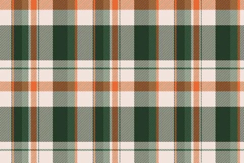 Classic plaid pattern. Texture in green, orange, and beige, seamless repeat.  Stock Illustration