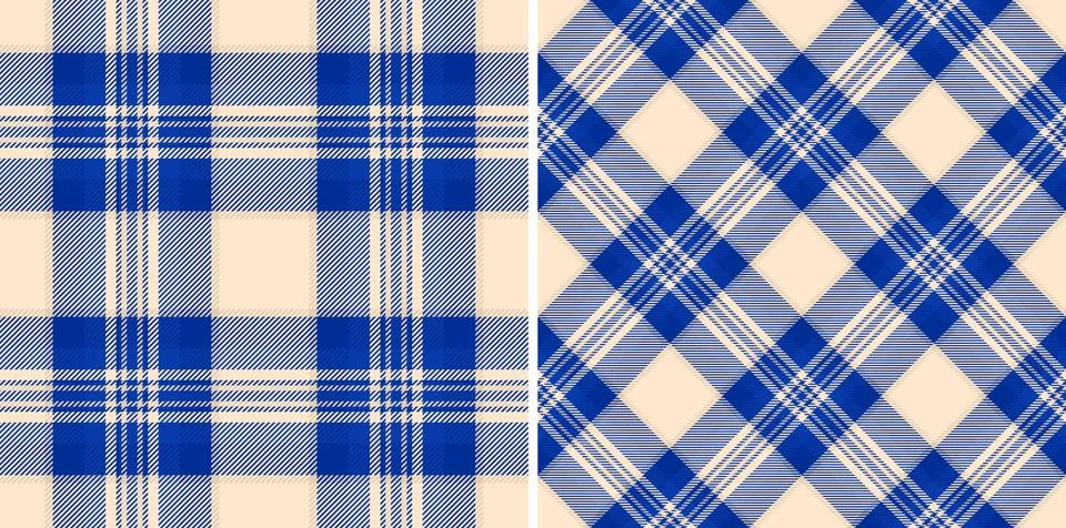 Classic plaid patterns in blue and cream. Versatile for backgrounds, textiles Ilustração Stock