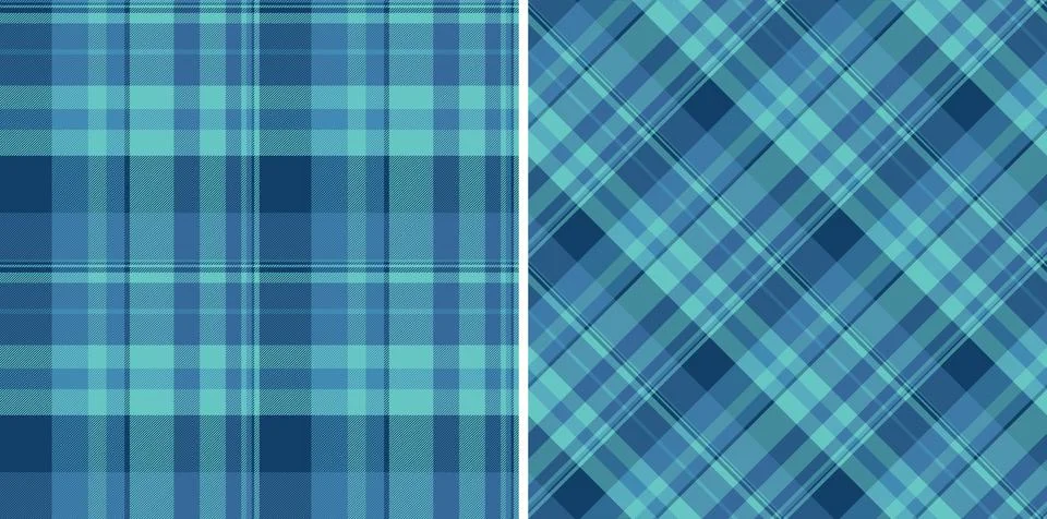 Classic plaid patterns in cool blues Seamless fabric textures offer versati.. Stock Illustration