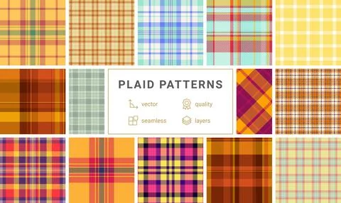 Classic plaid patterns featuring geometric checks and bold stripes, perfect f Stock Illustration
