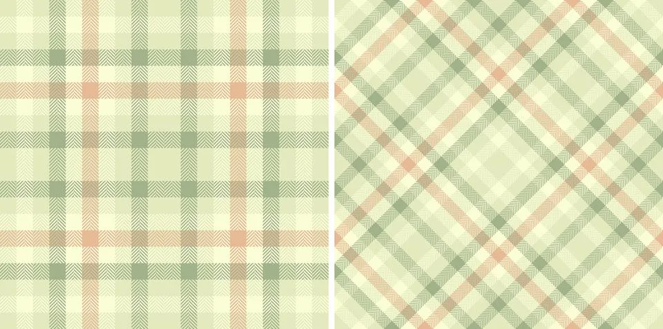 Classic plaid patterns with soft green and peach hues, perfect for textiles,  Stock Illustration