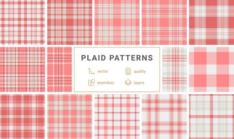 Classic plaid textile patterns featuring checkered designs in trendy colors.. Stock Illustration