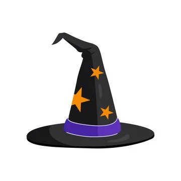 Classic pointed witch hat purple with yellow stars vector halloween accessory Stock Illustration