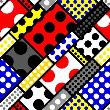 Classic polka dot pattern in a patchwork collage style. イラスト素材