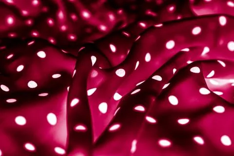 Classic polka dot textile background texture, white dots on red luxury fabric 스톡 사진