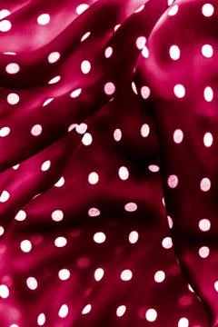 Classic polka dot textile background texture, white dots on red luxury fabric 스톡 사진