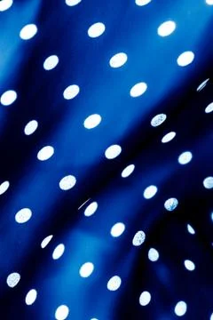 Classic polka dot textile background texture, white dots on blue luxury fabri 스톡 사진