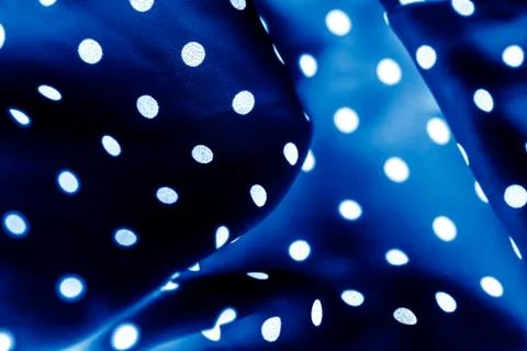 Classic polka dot textile background texture, white dots on blue luxury fabri 스톡 사진