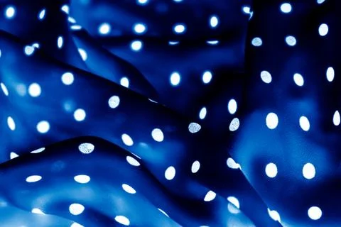 Classic polka dot textile background texture, white dots on blue luxury fabri 스톡 사진