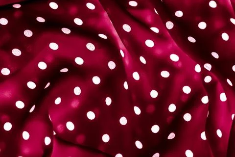Classic polka dot textile background texture, white dots on red luxury fabric 스톡 사진