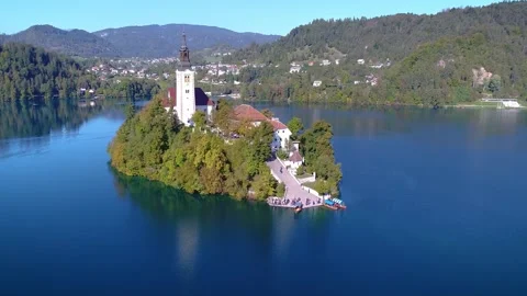 Classic postcard view of Lake Bled and island Video stock 324712228