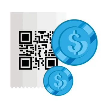 Classic qr code with coins isolated icon Stock Illustration