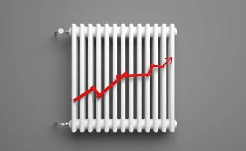 Classic Radiator with arrow in front of background - 3D Illustration Class... Fotos Stock