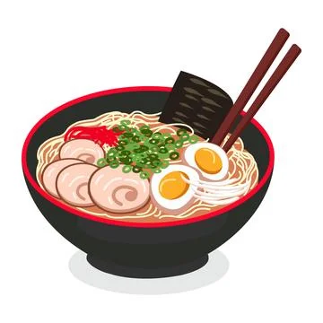 Classic Ramen with Egg and Meat Slices Stock Illustration