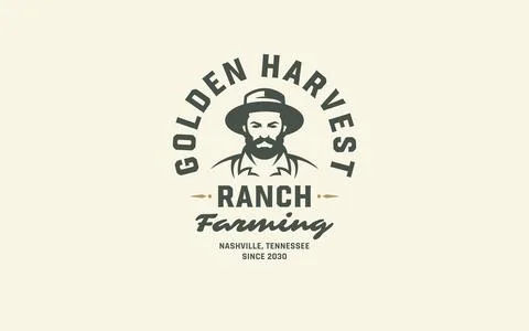 Classic rancher character vector badge designed for organic agriculture start Stock Illustration