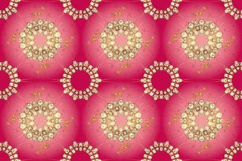 Classic raster golden seamless pattern. Seamless pattern on magenta, pink and re Stock Illustration