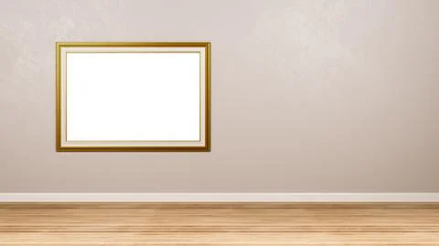 Classic Rectangular Empty Golden Picture Frame at the Wall in the Room Stock Illustration