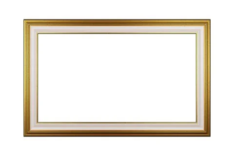 Classic Rectangular Empty Golden Picture Frame Isolated on White Background Stock Illustration
