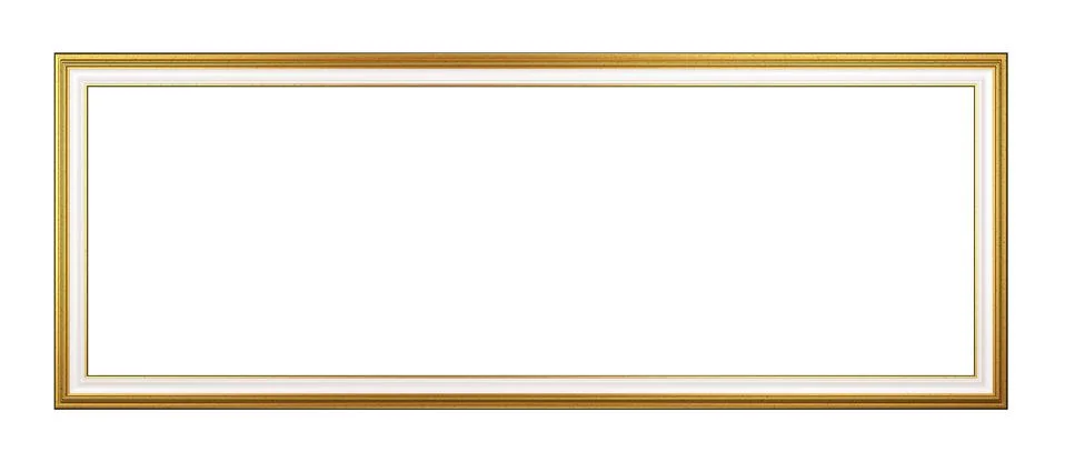 Classic Rectangular Panoramic Empty Golden Picture Frame Isolated on White Stock Illustration