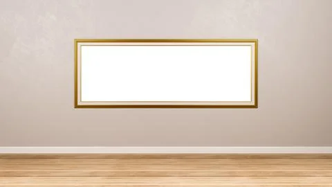 Classic Rectangular Panoramic Empty Golden Picture Frame at the Wall Stock Illustration