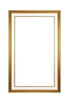 Classic Rectangular Portrait Empty Golden Picture Frame Isolated on White Stock Illustration
