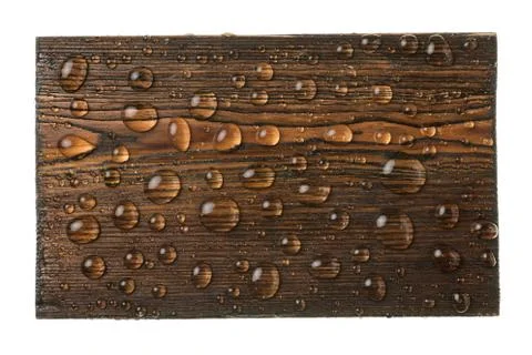 Classic rectangular wooden dark board in drops of water. Stock Photos