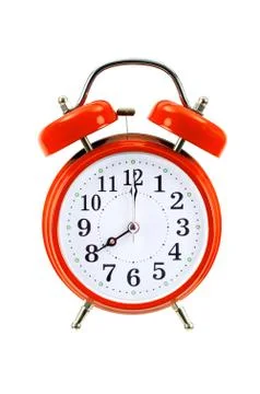 Classic red alarm clock isolated on white background Stock Photos