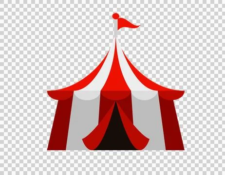 Classic red and white striped circus tent flat icon with a flag on top Stock Illustration