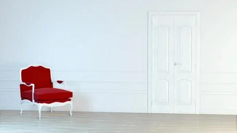 Classic red armchair on interior wall background. 3d rendering Illustrazione stock