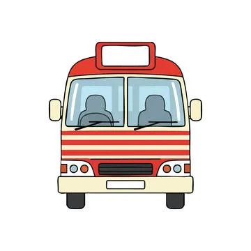 (Classic Red Bus Front View. A charming graphic of a traditional passenger .. Stock Illustration